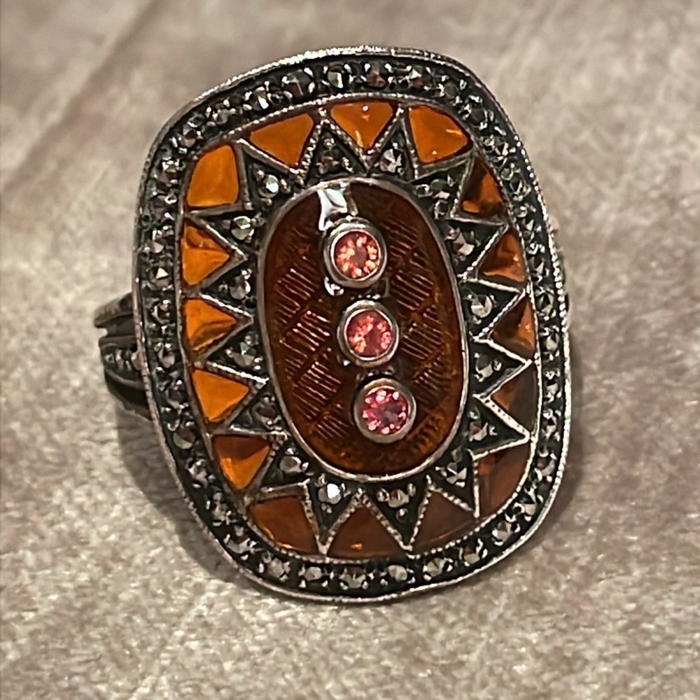 Stained Glass Style Sunburst Ring Sterling Silver 925 Size 8 - Picture 1 of 7
